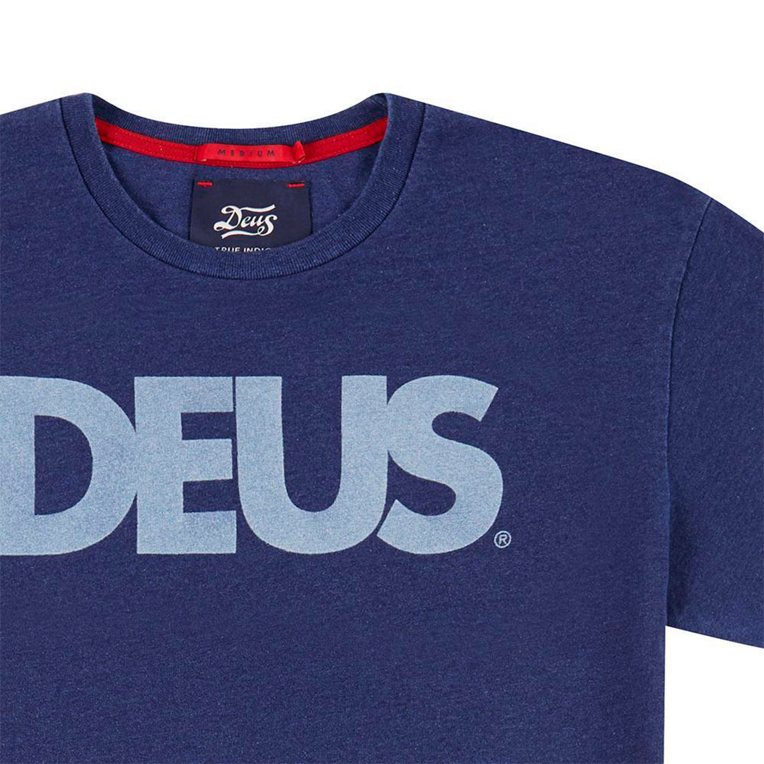 DEUS EX MACHINA All Caps Indigo Tee - Legend Bikes
